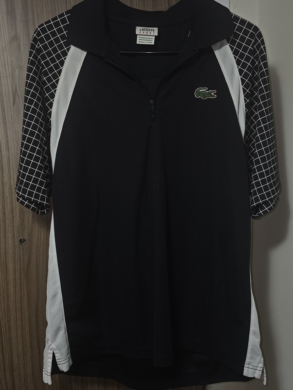 Lacoste Blue & White Short Sleeve Polo with Green Crocodile